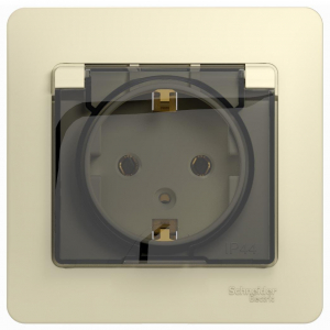 Розетка 2К+З Systeme Electric Glossa 16A 250V со шторками и крышкой бежевая GSL000246