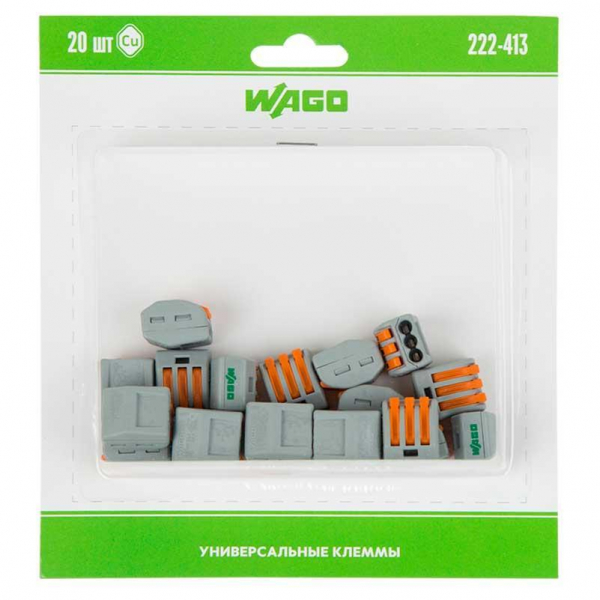 222-413 Универсальная клемма, 3-проводная, серая (0,08-2,5/4 мм²) (20 шт/уп) WAGO 07-5153-20 222-413 Универсальная клемма, 3-проводная, серая (0,08-2,5/4 мм²) (20 шт/уп) WAGO 07-5153-20