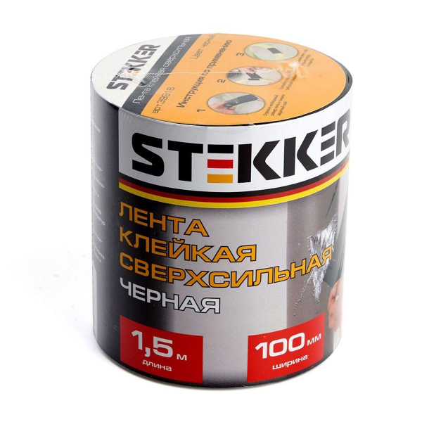 Лента клейкая сверхсильная Stekker 0,7*100 мм, 1,5 м. черная INTP9-0715-10 39918