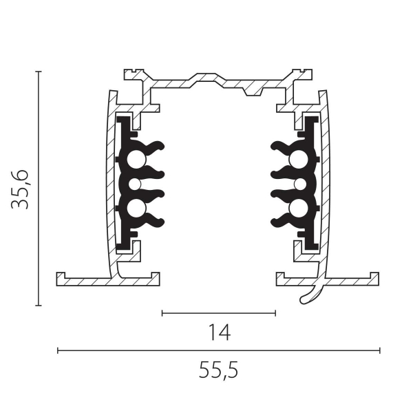 Трек шестиконтактный встраиваемый 3-фазн со стыковочными пазами (круглые медные жилы), 3м Quattro/DALI/ Lightstar 503038-R-DALI
