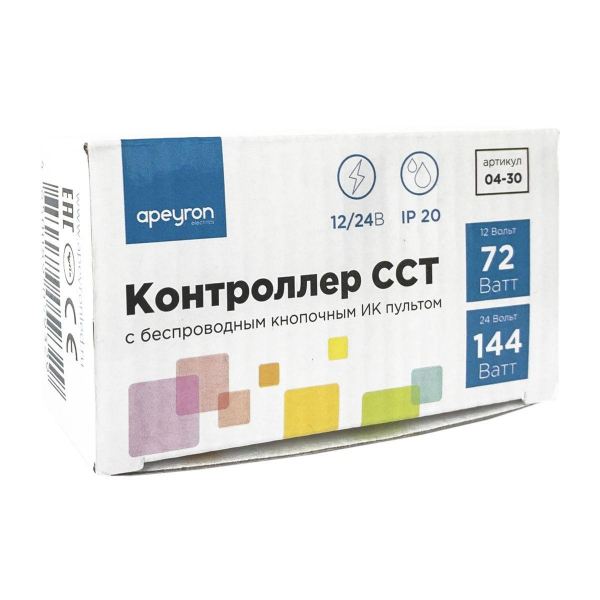 Контроллер для двухцветной светодиодной лентой Apeyron с пультом 12/24V 04-30 Контроллер для двухцветной светодиодной лентой Apeyron с пультом 12/24V 04-30