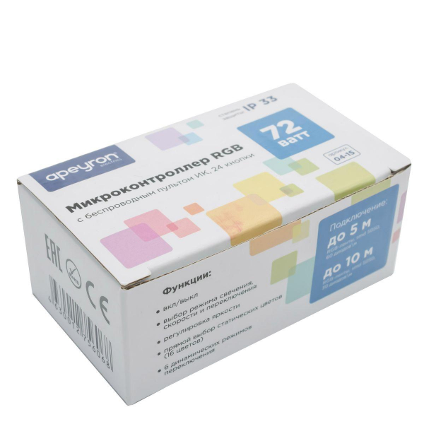 Мини-контроллер RGB Apeyron с пультом 12/24V 04-15 Мини-контроллер RGB Apeyron с пультом 12/24V 04-15