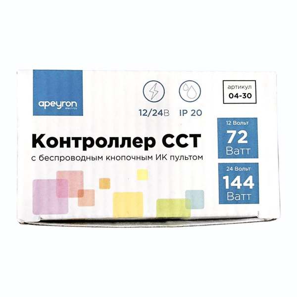 Контроллер для двухцветной светодиодной лентой Apeyron с пультом 12/24V 04-30 Контроллер для двухцветной светодиодной лентой Apeyron с пультом 12/24V 04-30