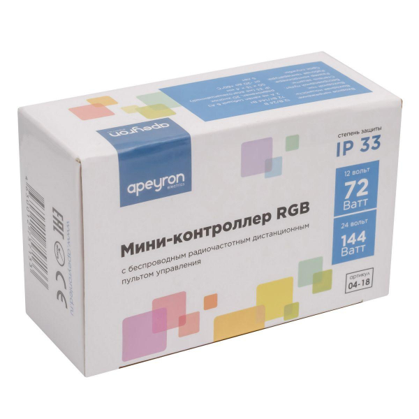 Мини-контроллер RGB Apeyron с пультом 12/24V 04-18 Мини-контроллер RGB Apeyron с пультом 12/24V 04-18