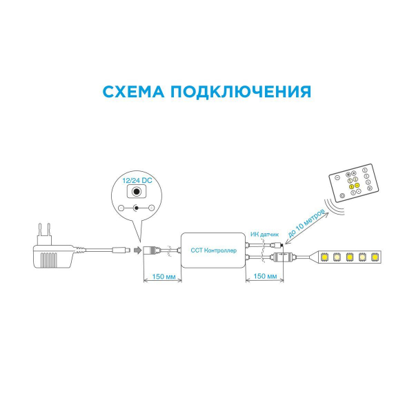 Контроллер для двухцветной светодиодной лентой Apeyron с пультом 12/24V 04-30 Контроллер для двухцветной светодиодной лентой Apeyron с пультом 12/24V 04-30