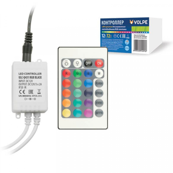Контроллер для светодиодных лент RGB 12В Volpe ULC-Q431 RGB BLACK UL-00001113 Контроллер для светодиодных лент RGB 12В Volpe ULC-Q431 RGB BLACK UL-00001113