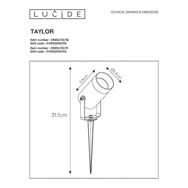 Уличный светильник Lucide Taylor 09832/01/31 Уличный светильник Lucide Taylor 09832/01/31