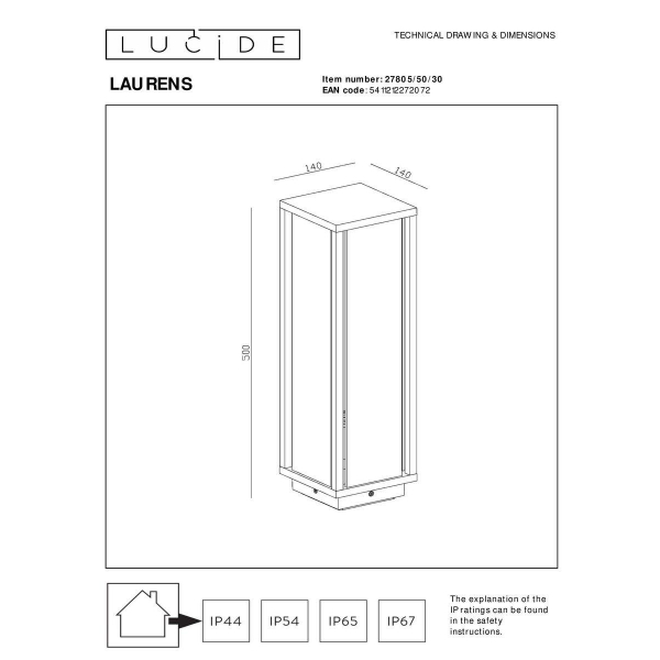 Уличный светильник Lucide Laurens 27805/50/30 Уличный светильник Lucide Laurens 27805/50/30