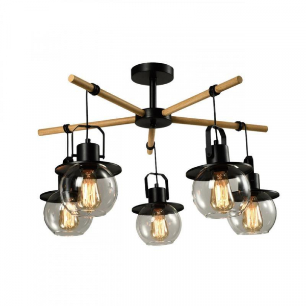Потолочная люстра IMEX Freedom MD.23044-5-S-BK+WOOD Потолочная люстра IMEX Freedom MD.23044-5-S-BK+WOOD