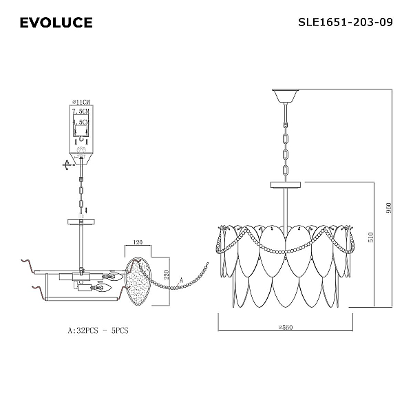 Подвесная люстра Evoluce Roomi SLE1651-203-09