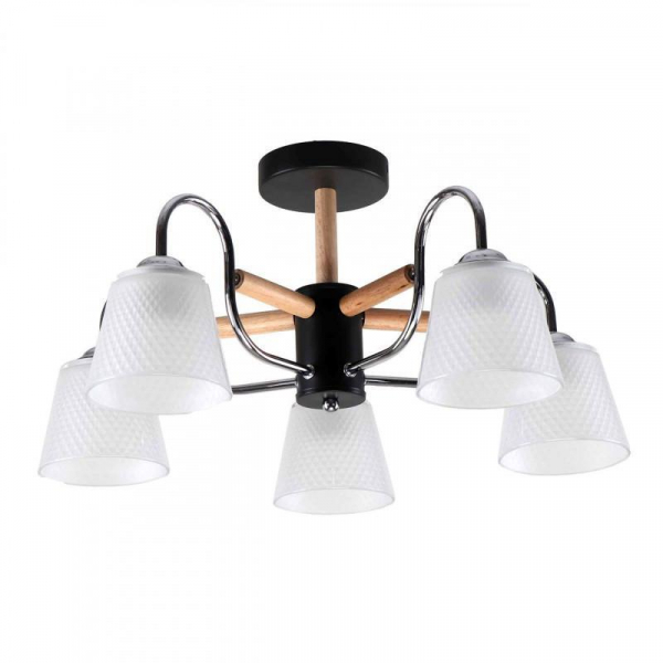 Потолочная люстра IMEX Notta MD.51941-5-S-BK+WOOD Потолочная люстра IMEX Notta MD.51941-5-S-BK+WOOD