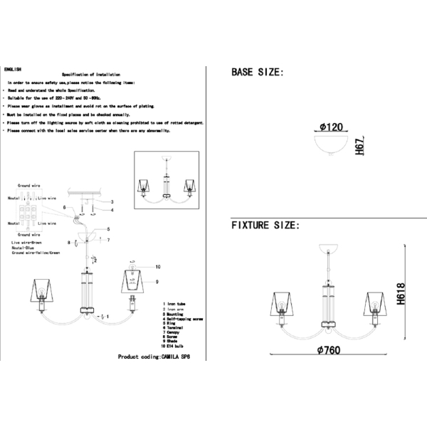 Подвесная люстра Crystal Lux Camila SP6 Gold