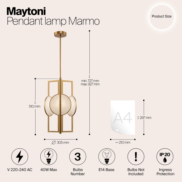 Подвесная люстра Maytoni Marmo MOD099PL-03G