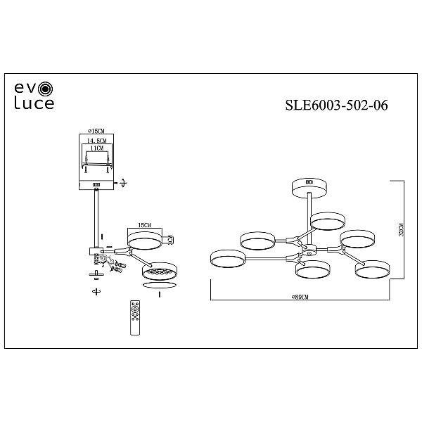 Потолочная светодиодная люстра Evoluce Monta SLE6003-502-06