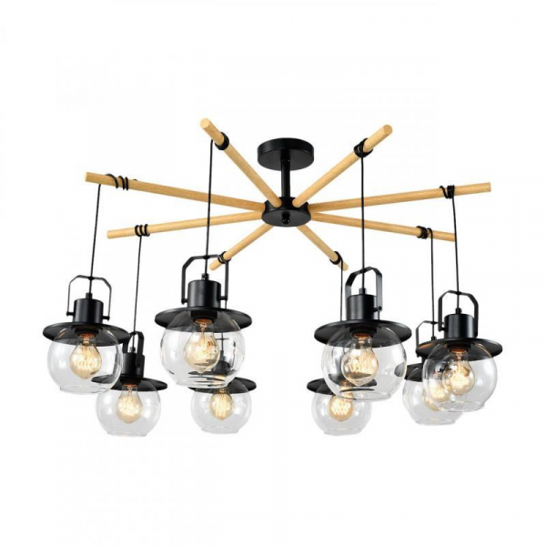Потолочная люстра IMEX Freedom MD.23044-8-S-BK+WOOD Потолочная люстра IMEX Freedom MD.23044-8-S-BK+WOOD