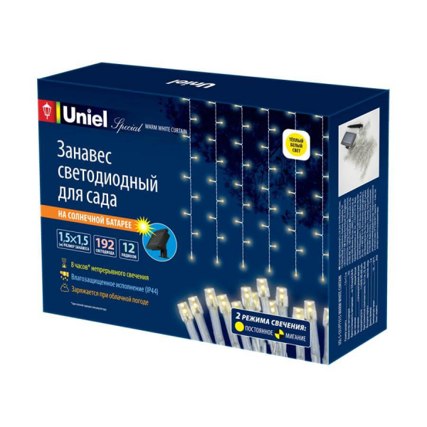 Гирлянда на солнечных батареях Uniel Занавес USL-S-131/PT1515 Warm White Curtain UL-00006538 Гирлянда на солнечных батареях Uniel Занавес USL-S-131/PT1515 Warm White Curtain UL-00006538