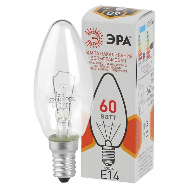 Лампа накаливания ЭРА E14 60W 2700K прозрачная ДС 60-230-E14-CL Б0039129 Лампа накаливания ЭРА E14 60W 2700K прозрачная ДС 60-230-E14-CL Б0039129