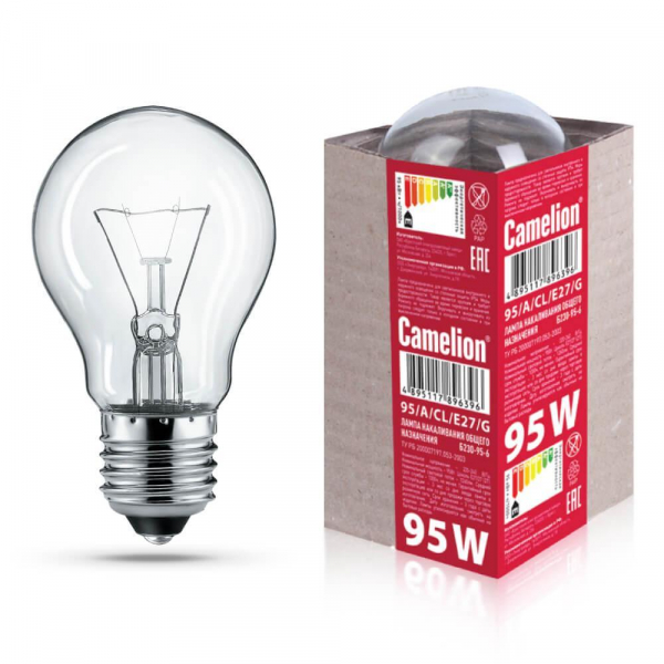 Лампа накаливания Camelion E27 95W 95/A/CL/E27/G гофра 15043 Лампа накаливания Camelion E27 95W 95/A/CL/E27/G гофра 15043