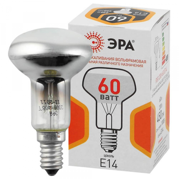 Лампа накаливания ЭРА E27 60W 2700K зеркальная R50 60-230-E14-CL Б0039141 Лампа накаливания ЭРА E27 60W 2700K зеркальная R50 60-230-E14-CL Б0039141
