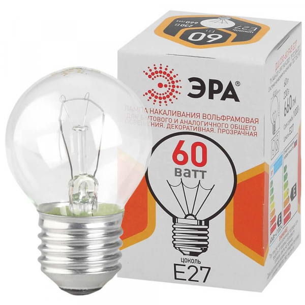 Лампа накаливания ЭРА E27 60W прозрачная ДШ 60-230-E27-CL Б0039139 Лампа накаливания ЭРА E27 60W прозрачная ДШ 60-230-E27-CL Б0039139