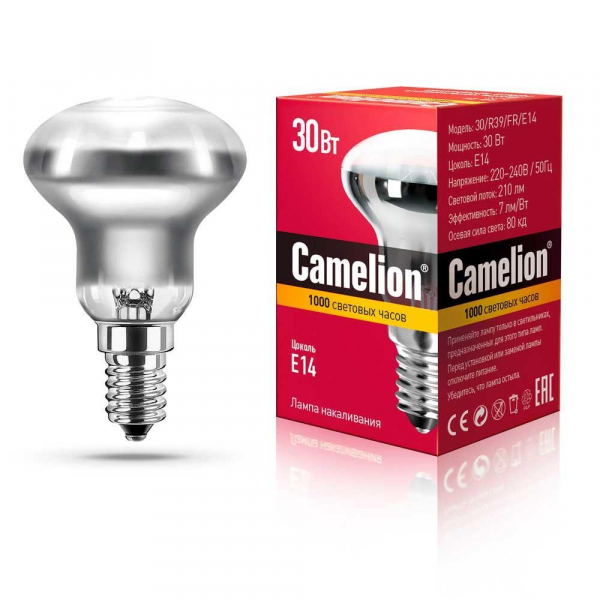 Лампа накаливания Camelion E14 30W 30/R39/FR/E14 12657 Лампа накаливания Camelion E14 30W 30/R39/FR/E14 12657