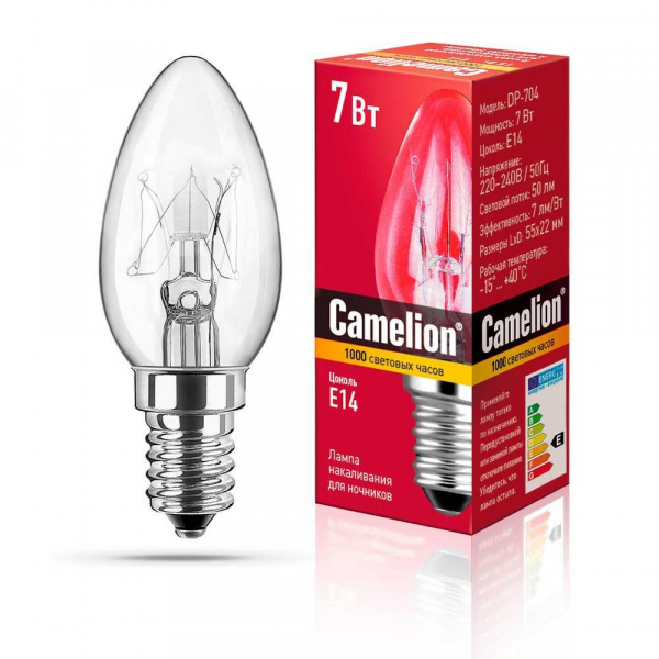 Лампа накаливания Camelion E14 7W DP-704 7077 Лампа накаливания Camelion E14 7W DP-704 7077