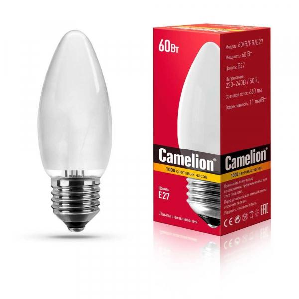 Лампа накаливания Camelion E27 60W 60/B/FR/E27 9867 Лампа накаливания Camelion E27 60W 60/B/FR/E27 9867