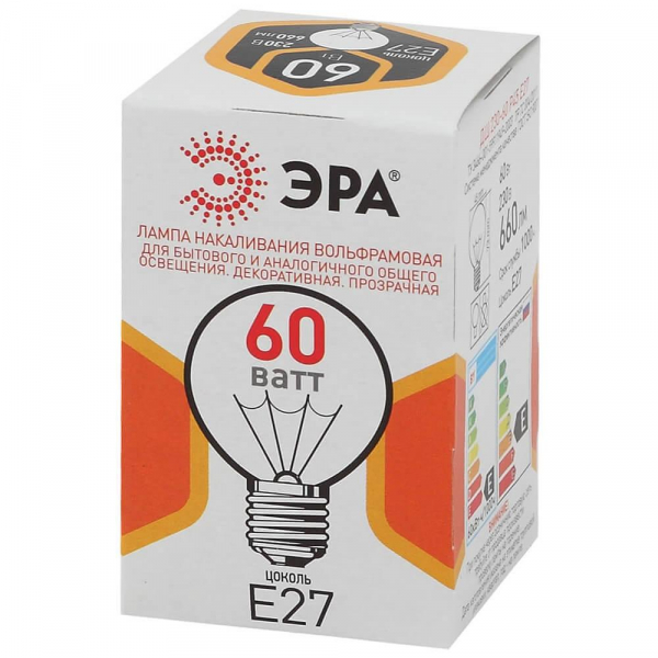 Лампа накаливания ЭРА E27 60W прозрачная ДШ 60-230-E27-CL Б0039139 Лампа накаливания ЭРА E27 60W прозрачная ДШ 60-230-E27-CL Б0039139