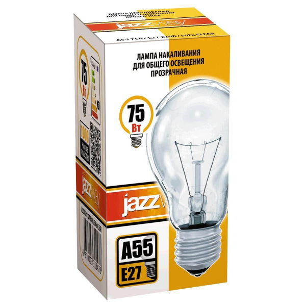 Лампа накаливания Jazzway E27 75W 2700K прозрачная 3320478 Лампа накаливания Jazzway E27 75W 2700K прозрачная 3320478