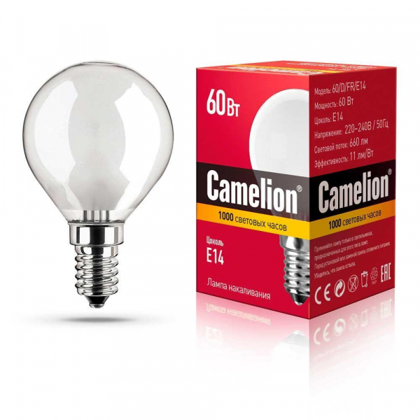 Лампа накаливания Camelion E14 60W 60/D/FR/E14 9870 Лампа накаливания Camelion E14 60W 60/D/FR/E14 9870