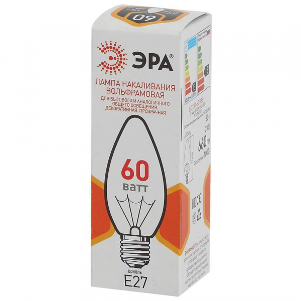 Лампа накаливания ЭРА E27 60W 2700K прозрачная ДС 60-230-E27-CL Б0039130 Лампа накаливания ЭРА E27 60W 2700K прозрачная ДС 60-230-E27-CL Б0039130