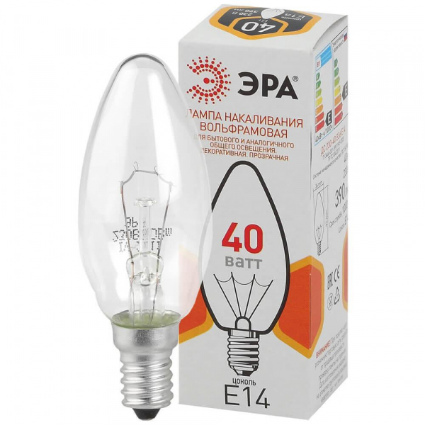 Лампа накаливания ЭРА E14 40W 2700K прозрачная ДС 40-230-E14-CL Б0039127 Лампа накаливания ЭРА E14 40W 2700K прозрачная ДС 40-230-E14-CL Б0039127