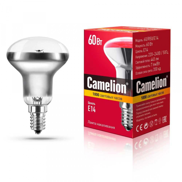 Лампа накаливания Camelion E14 60W 60/R50/E14 8978 Лампа накаливания Camelion E14 60W 60/R50/E14 8978