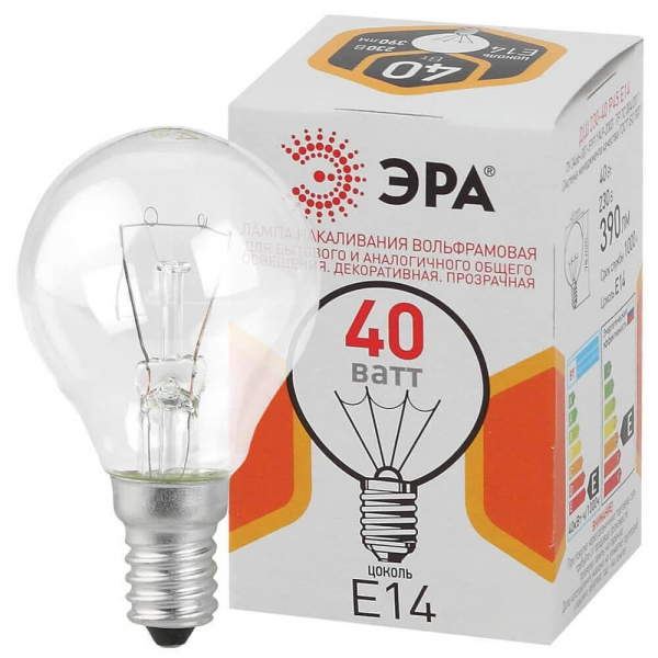Лампа накаливания ЭРА E14 40W прозрачная ДШ 40-230-E14-CL Б0039136 Лампа накаливания ЭРА E14 40W прозрачная ДШ 40-230-E14-CL Б0039136