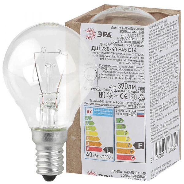 Лампа накаливания ЭРА E14 40W 2700K прозрачная ДШ 40-230-Е14 (гофра) Б0039132 Лампа накаливания ЭРА E14 40W 2700K прозрачная ДШ 40-230-Е14 (гофра) Б0039132