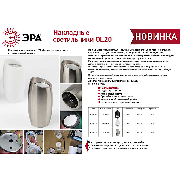Накладной светильник ЭРА OL20 SN Б0054391