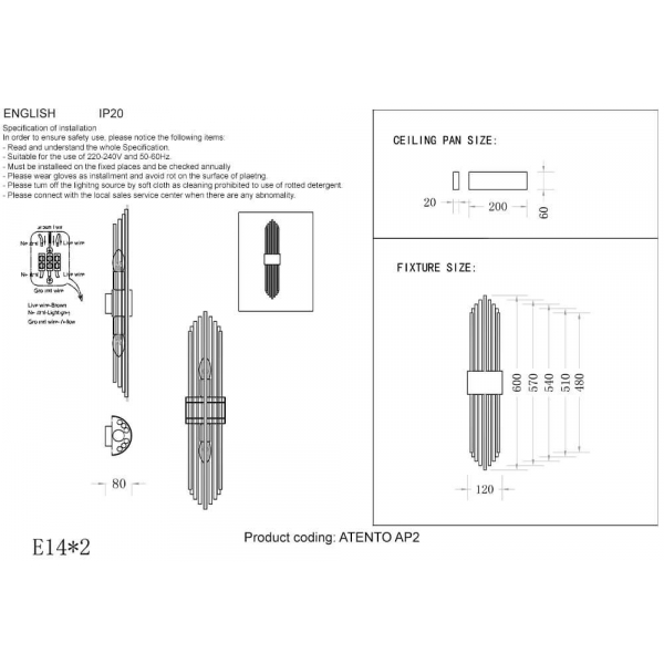 Настенный светильник Crystal Lux Atento AP2 Brass/Transparente Настенный светильник Crystal Lux Atento AP2 Brass/Transparente