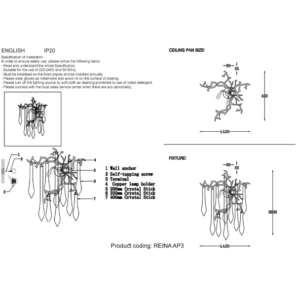 Бра Crystal Lux Reina AP3 Gold Pearl