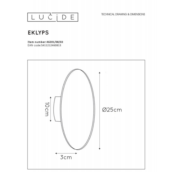 Настенный светодиодный светильник Lucide Eklyps Led 46201/08/02 Настенный светодиодный светильник Lucide Eklyps Led 46201/08/02