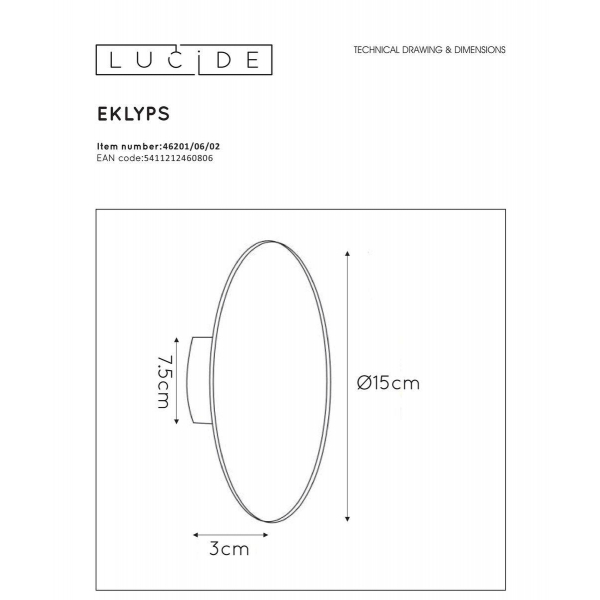 Настенный светодиодный светильник Lucide Eklyps Led 46201/06/02 Настенный светодиодный светильник Lucide Eklyps Led 46201/06/02