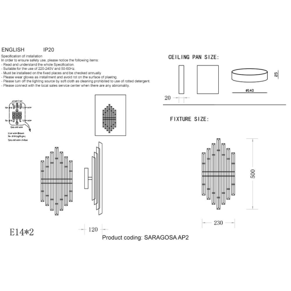 Настенный светильник Crystal Lux Saragosa AP2 Brass/Transparente