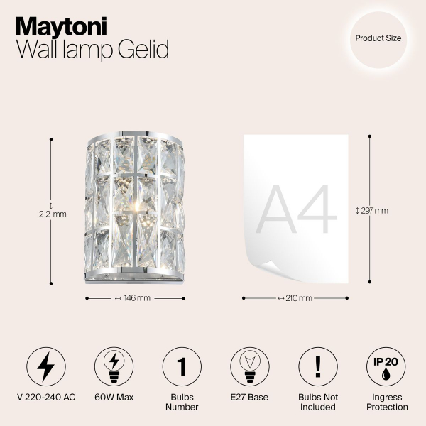 Настенный светильник Maytoni Gelid MOD184-WL-01-CH Настенный светильник Maytoni Gelid MOD184-WL-01-CH