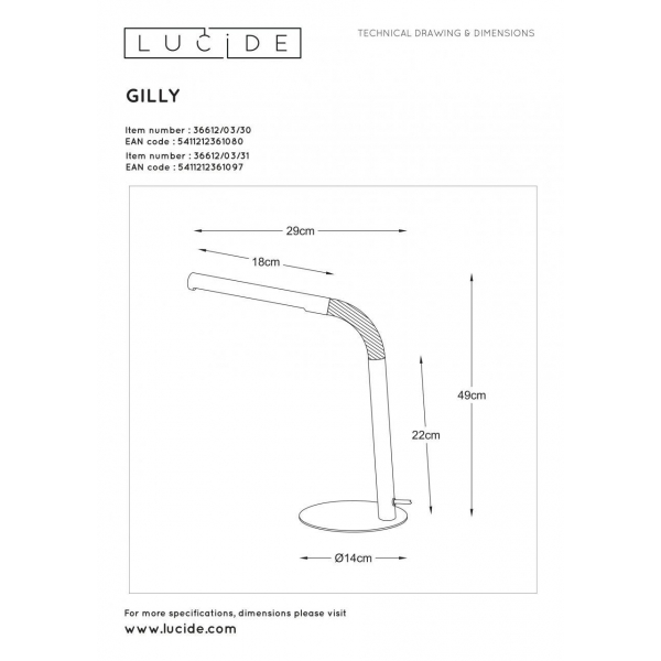 Настольная лампа Lucide Gilly 36612/03/31 Настольная лампа Lucide Gilly 36612/03/31