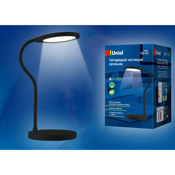 Настольная лампа Uniel TLD-553 Black/LED/400Lm/4500K/Dimmer/USB UL-00003339