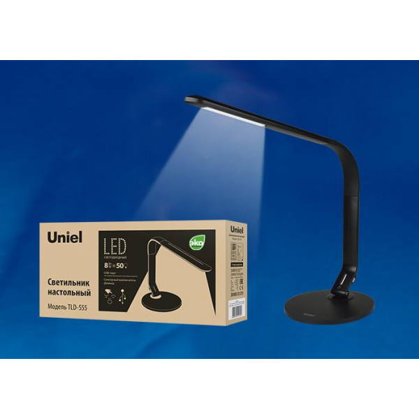 Настольная лампа Uniel TLD-555 Black/LED/500Lm/5500K/Dimmer/USB UL-00003648 Настольная лампа Uniel TLD-555 Black/LED/500Lm/5500K/Dimmer/USB UL-00003648