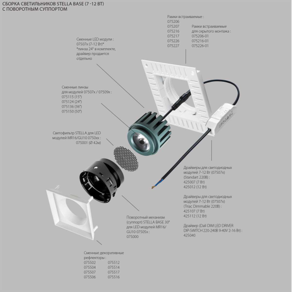 Рефлектор квадратный для рамок 07521х/07521X-01 и 07522х/07522X-01 Lightstar Stella 075516