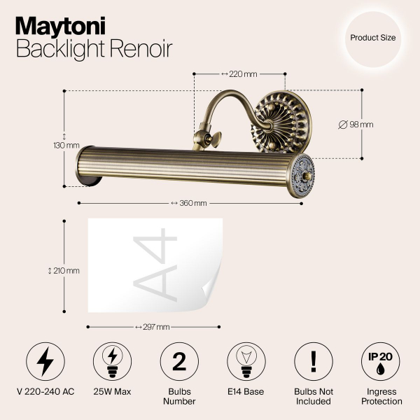 Подсветка для картин Maytoni Renoir PIC118-22-R Подсветка для картин Maytoni Renoir PIC118-22-R