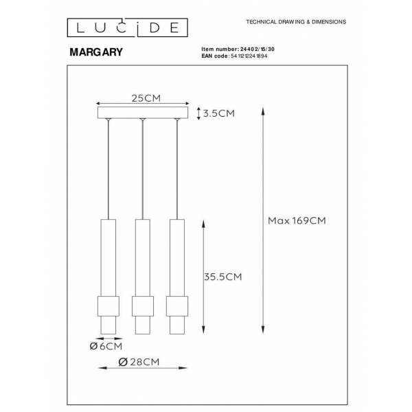 Подвесная светодиодная люстра Lucide Margary 24402/15/30 Подвесная светодиодная люстра Lucide Margary 24402/15/30