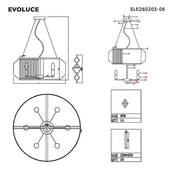 Подвесная люстра Evoluce MESSINA SLE260203-06