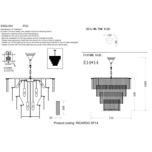 Подвесная люстра Crystal Lux Ricardo SP14 Brass